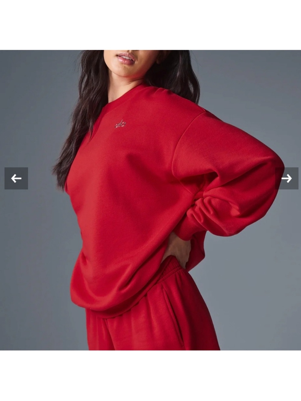 Alo Yoga Red Accolade Crew Neck Pullover Oversized Sweatshirt Large - Picture 9 of 15